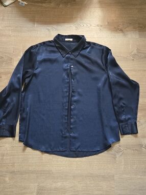 XXL Maurices Navy Satin Button-Up Dress Shirt